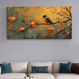 999Store Gold Toned & Orange Canvas Birds and Animals Wall Art-image-41