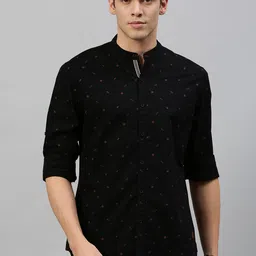 Roadster Men Black & Rust Red Regular Fit Printed Sustainable Casual Shirt-picture-13