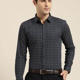 SOJANYA Men Navy Blue & Beige Regular Fit Printed Formal Shirt-picture-20