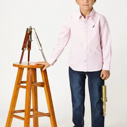 Nautica Boys Premium Spread Collar Curved Cotton Casual Shirt-picture-4