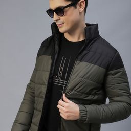 Rigo Men Olive Green Black Colourblocked Lightweight Outdoor Puffer Jacket-picture-34