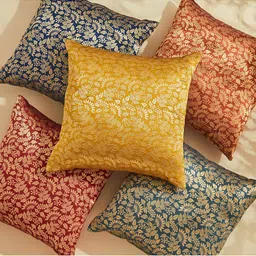 Home Centre Corsica Black & Red 5 Pieces Floral Printed Square Cushion Covers image 1