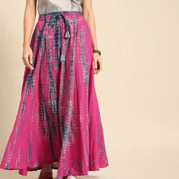 Varanga Pink and Blue Dyed Maxi Pure Cotton Flared Skirt-picture-23