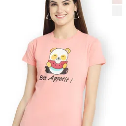 Fabflee Women Multicoloured 3 Printed V-Neck Applique T-shirt-picture-22