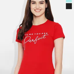 Fabflee Women Multicoloured 3 Printed V-Neck Applique T-shirt-picture-29