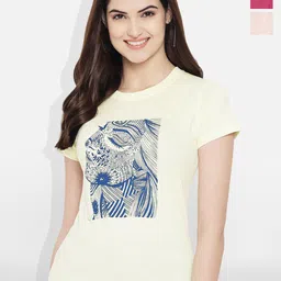 Fabflee Women Pack Of 3 Multicoloured Printed Round-Neck Short Sleeve Cotton T-shirt-picture-39