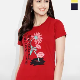 Fabflee Women Multicoloured 4 Printed V-Neck Applique T-shirt-picture-18