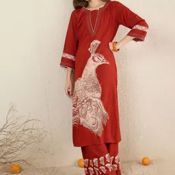 Indo Era Women Ethnic Motifs Printed Regular Thread Work Kurta with Palazzos image 4