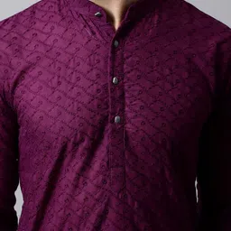 Jompers Men Purple Ethnic Motifs Embroidered Thread Work Pure Cotton Kurta image 4