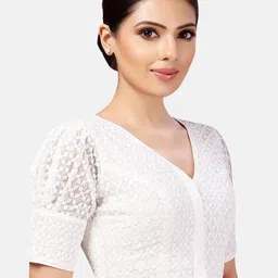 Studio Shringaar Embroidered Pure Georgette V-Neck Chikankari Saree Blouse image 2