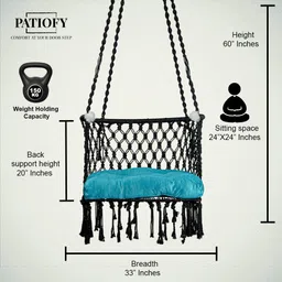 Patiofy Black & Blue C-Shaped Comfortable Hammock Swing Chair With Cushion image 3