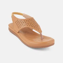 Mast & Harbour Women Textured Casual T-Strap Flats with Laser Cuts image 3