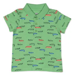 mothercare Boys Green Printed Polo Collar Pure Cotton T-shirt image 2