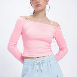 glitchez Soft Girl Era Ribbon Tie-Up Detail Off-Shoulder Bardot Top image 4