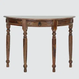 royaloak Demilune 1 Drawer Console Table In Brown Colour image 3