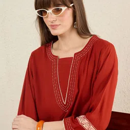 Indo Era Women Ethnic Motifs Printed Regular Thread Work Kurta with Palazzos image 5