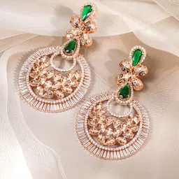 Rubans 22K Rose Gold-Plated Cubic Zirconia Studded Contemporary Drop Earrings image 2