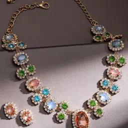 Rubans Voguish 18K Gold Plated Multicolor Crystal & Cubic Zirconia Statement Necklace Set image 2