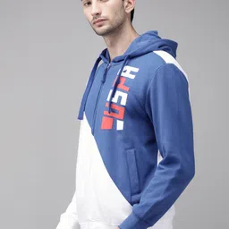 u.s. polo assn. U S Polo Assn Men White & Blue Colourblocked Hooded Sweatshirt image 5