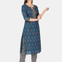vbuyz KALINI Women Ethnic Motifs Printed Pure Cotton Kurta with Trousers & With Dupatta image 2