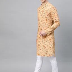 See Designs Men Cream-Coloured & Rust Orange Printed Straight Kurta image 2
