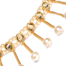 JEWELS GEHNA Off-White Gold-Plated CZ Studded & Beaded Handcrafted Kamarbandh image 5