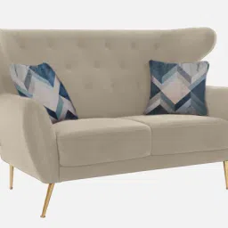 casacraft from pepperfry Halifax Velvet 2 Seater Sofa in Beige Colour image 4