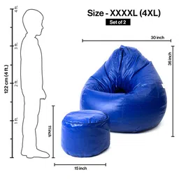 THREADVIBE LIVING Blue 2 Pieces Teardrop Bean Bag With Footrest Filled image 2