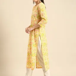 Rajnandini Yellow Floral Printed Pure Cotton Kurta image 3