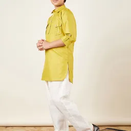 Aj DEZInES Boys Yellow Pure Cotton Pathani Kurta with Salwar image 4