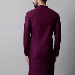 Jompers Men Purple Ethnic Motifs Embroidered Thread Work Pure Cotton Kurta image 5