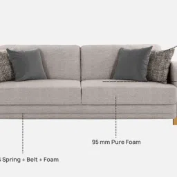 casacraft from pepperfry Columbia Fabric 3 Seater Sofa in Grey Colour image 4