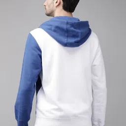 u.s. polo assn. U S Polo Assn Men White & Blue Colourblocked Hooded Sweatshirt image 4