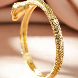 Rubans 22K Gold Plated Emerald & Cubic Zirconia Snake Design Demi Fine Openable Bracelet image 4