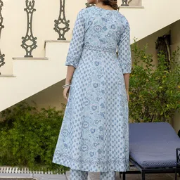 Anouk Floral Printed Pure Cotton Anarkali Kurta With Trousers & Dupatta image 5