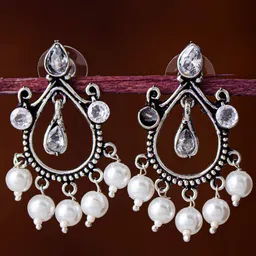 Sukkhi Silver-Toned Rhodium-Plated Oxidised Classic Drop Earrings-picture-54