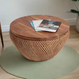 habereindia Rattan Coffee Table In Brown Colour image 1