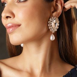 Rubans Gold-Plated Cubic Zirconia Studded Teardrop Shaped Drop Earrings-picture-10