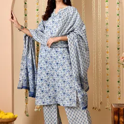 Anouk Women Floral Printed Regular Pure Cotton Kurta with Trousers & With Dupatta-picture-41