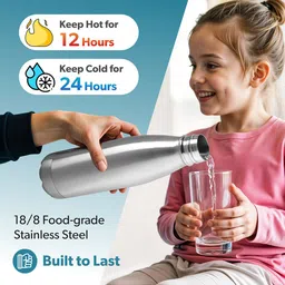 Kuber Industries Silver-Toned 2 Pieces Stainless Steel Water Bottles-750 ml Each image 2