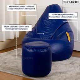 THREADVIBE LIVING Blue 2 Pieces Teardrop Bean Bag With Footrest Filled image 3