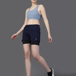 hrx by hrithik roshan HRX by Hrithik RoshanWomen Solid Double Layer Running Sports Shorts image 4