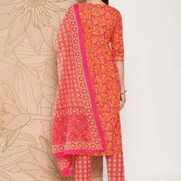 Yufta Women Floral Printed Regular Sequinned Pure Cotton Kurta with Trousers & Dupatta image 4