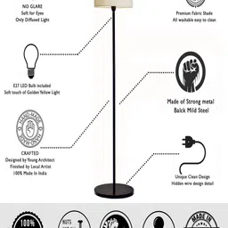 Crosscut Minimalist White & Black Metal Cylinder Shaped Floor Lamp image 2