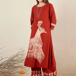 Indo Era Women Ethnic Motifs Printed Regular Thread Work Kurta with Palazzos image 3
