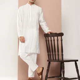 See Designs Men Embroidered Sequinned Chanderi Silk Kurta with Pyjamas image 4