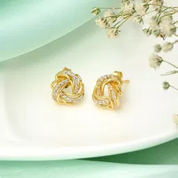 Zavya 925 Pure Silver Cubic Zirconia Gold-Plated Contemporary Studs Earrings-picture-48