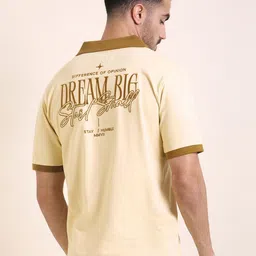 Difference of Opinion Men Typography Printed Polo Collar Pure Cotton Relaxed Fit T-shirt image 5