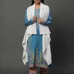 AURELIA Self Design Sleeveless Ethnic Longline Waterfall Shrug image 5