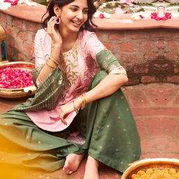 AURELIA Women Pink Ethnic Motifs Embroidered Kurta with Sharara & With Dupatta-picture-31